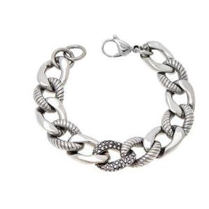 Stately Steel Pavé Crystal Accented Oval Link Bracelet Heavy Small 7.25 In. NWT